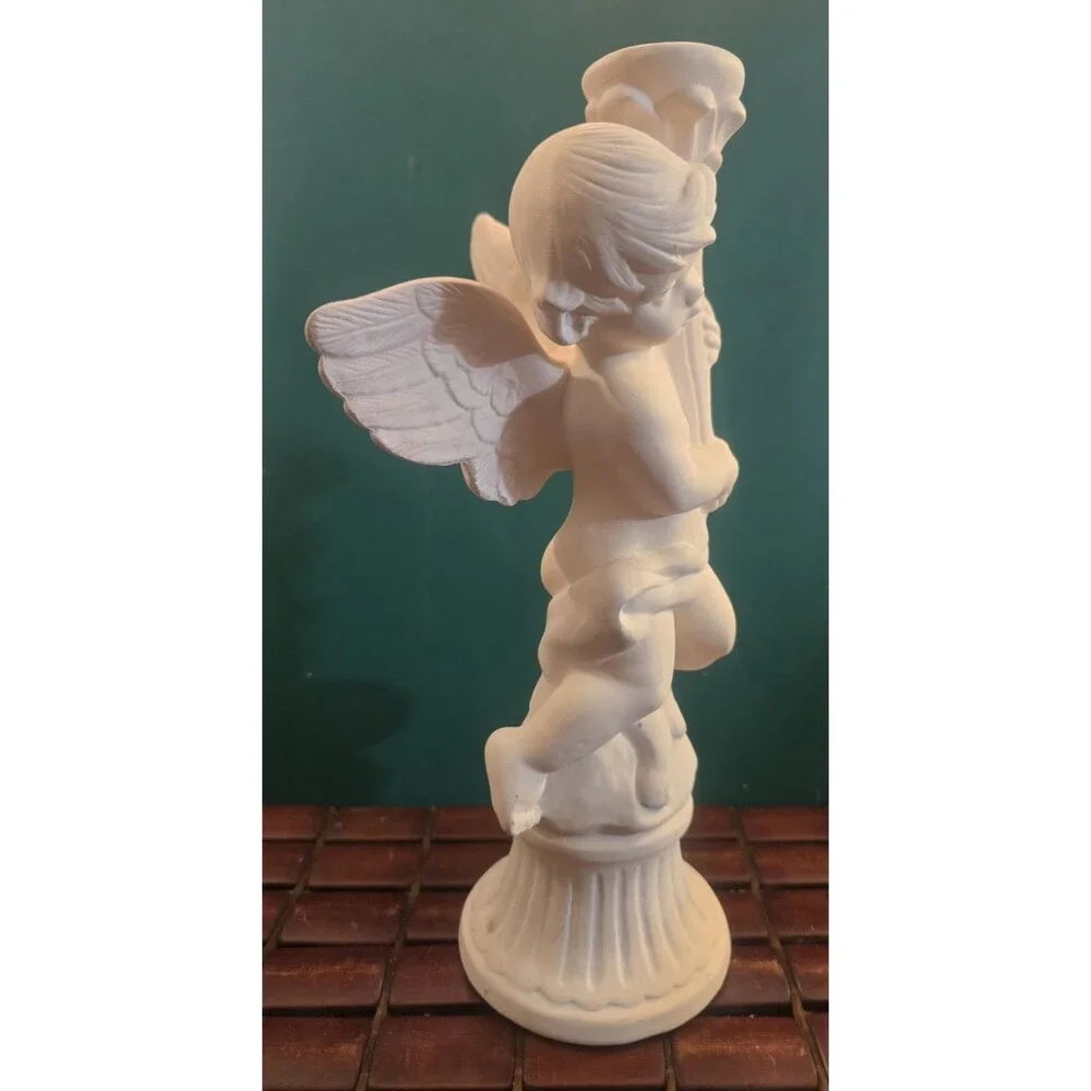 Vintage Ceramic Cherub Candle Holder 12.5
